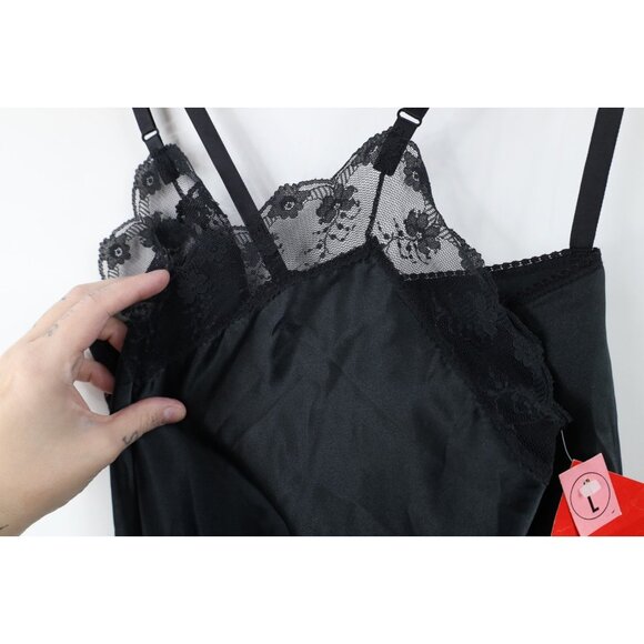 Deadstock Vintage 90s Womens L Lace Silky Snap Crotch Romper Lingerie USA Black - Picture 8 of 16